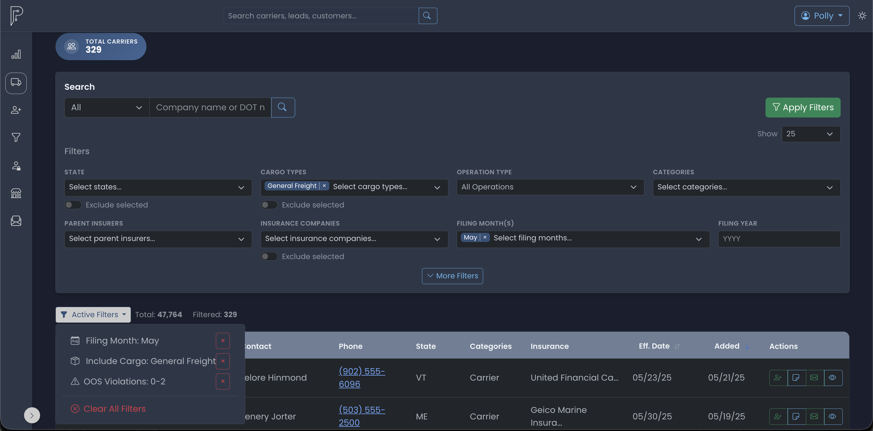 PollyAI FMCSA Marketplace Interface